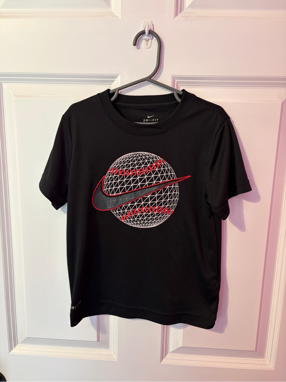 Nike Black Short Sleeve Dri-FIT Tee with Red & White Baseball Graphic